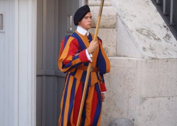 swiss guard with a halberd