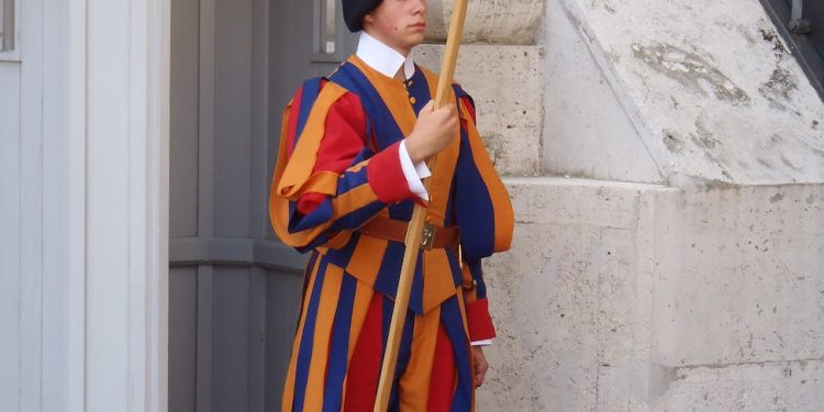 swiss guard with a halberd