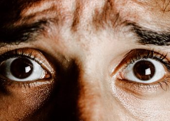 extreme close up photo of frightened eyes