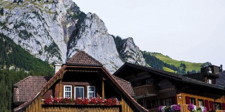 Swiss farmhouse in a countryside