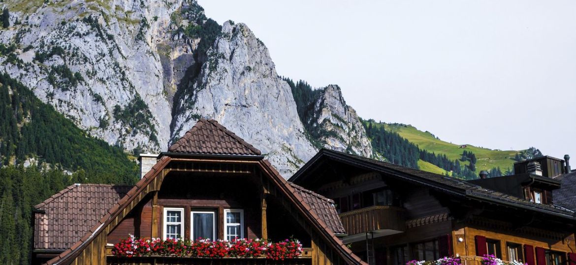 Swiss farmhouse in a countryside
