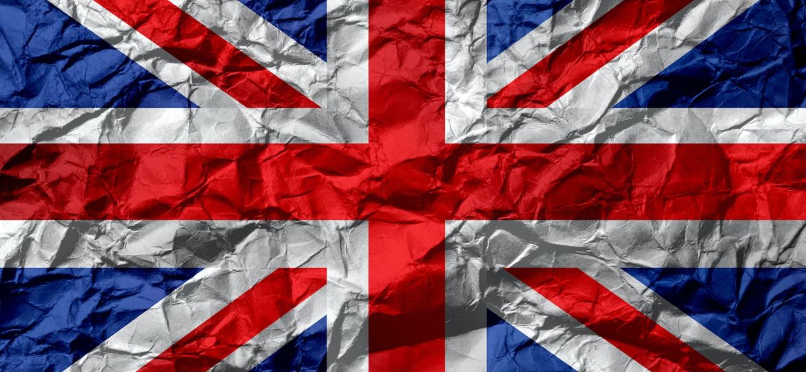 uk flag on creased paper